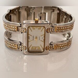 Vintage Varsales wristwatch 2 tones rectangular style, adorned with rhinestones